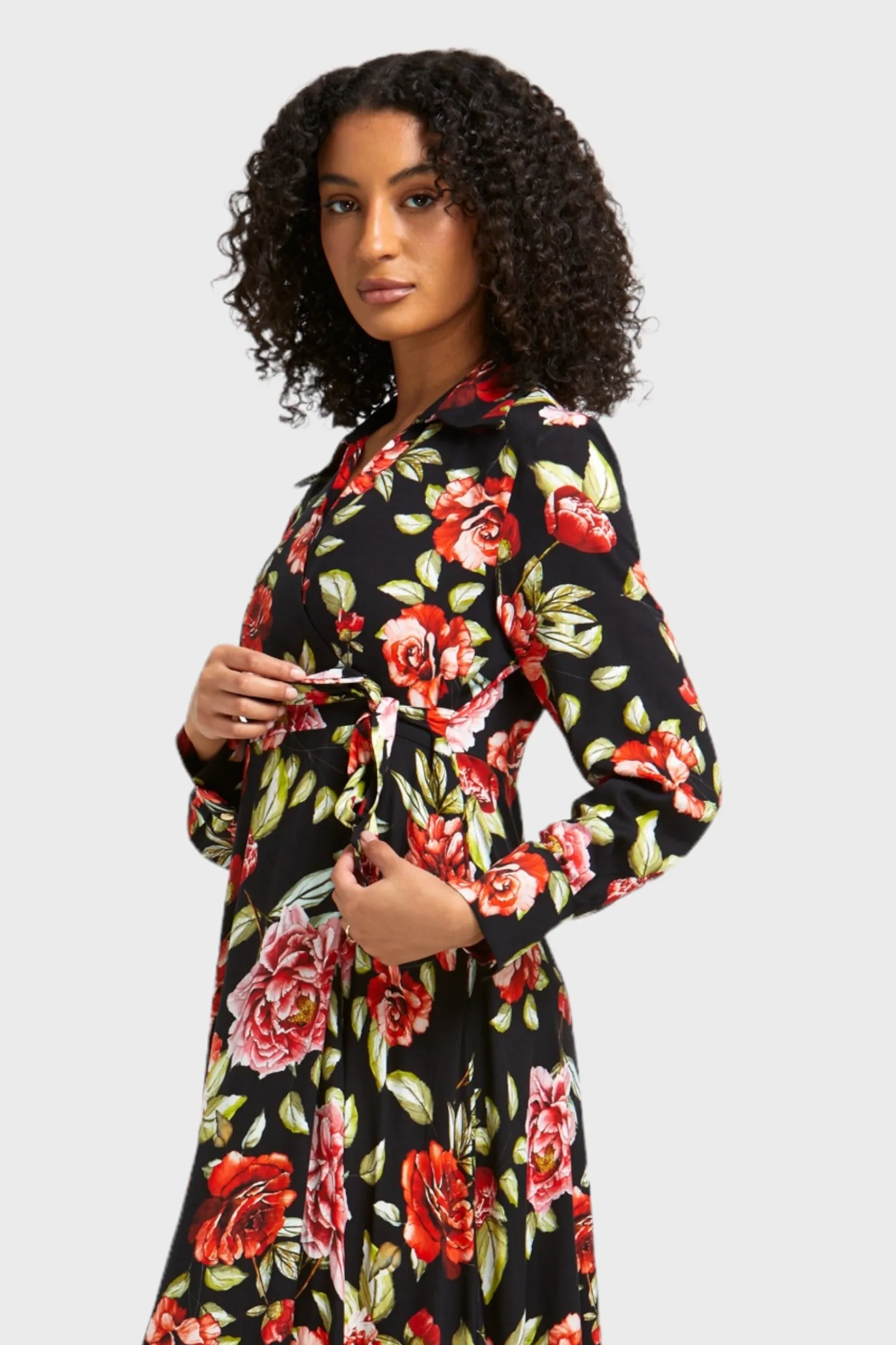 Natalia Black Floral Wrap Dress