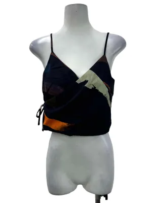 Navy Abstract Wrap Top