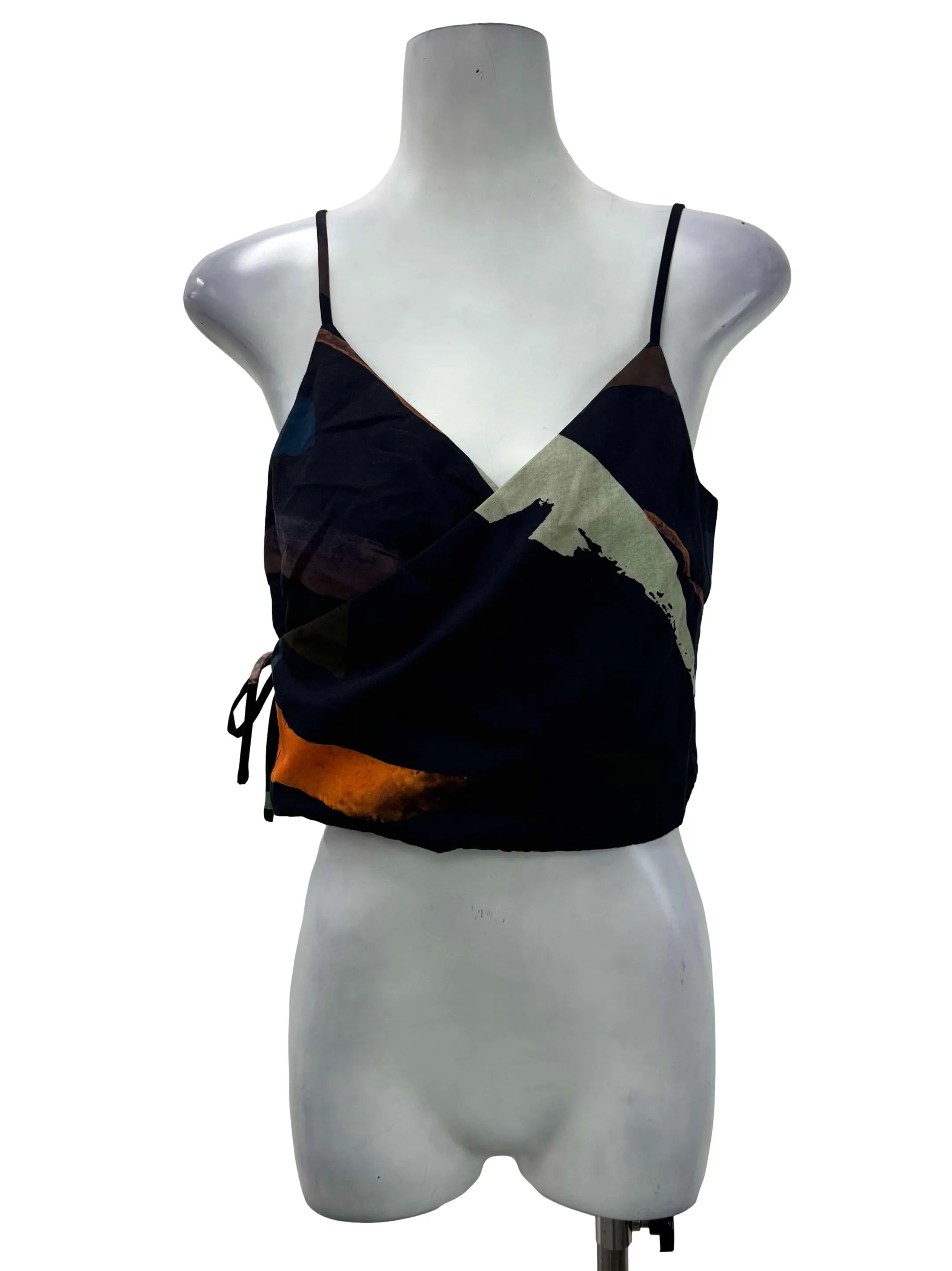 Navy Abstract Wrap Top