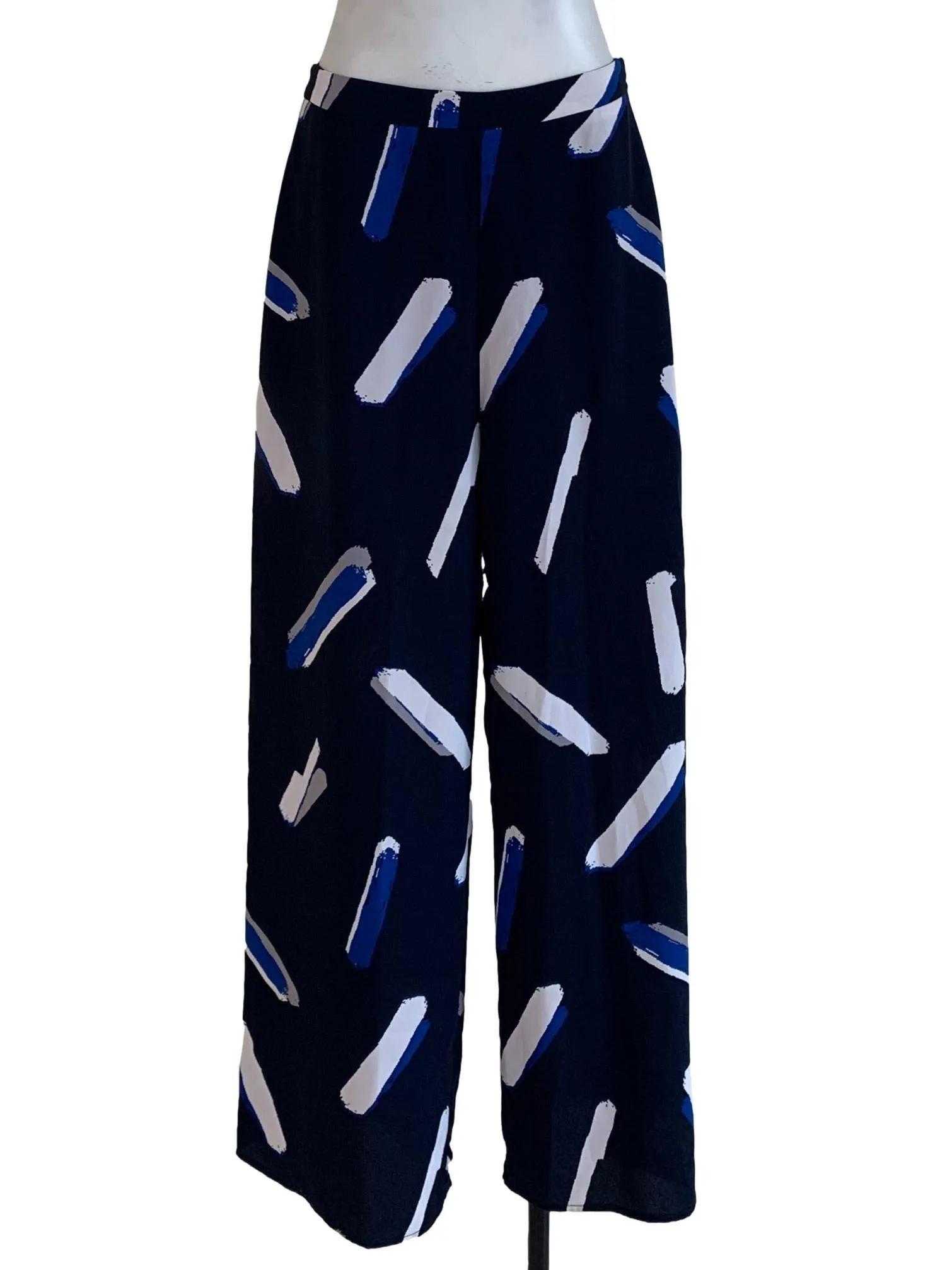 Navy Blue Abstract Formal Pants