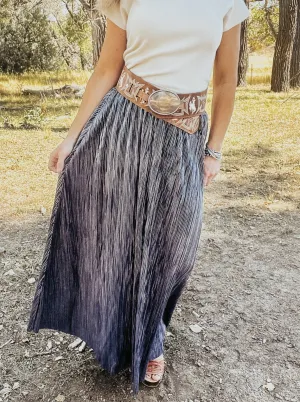 Navy Blue Pleated Maxi Skirt