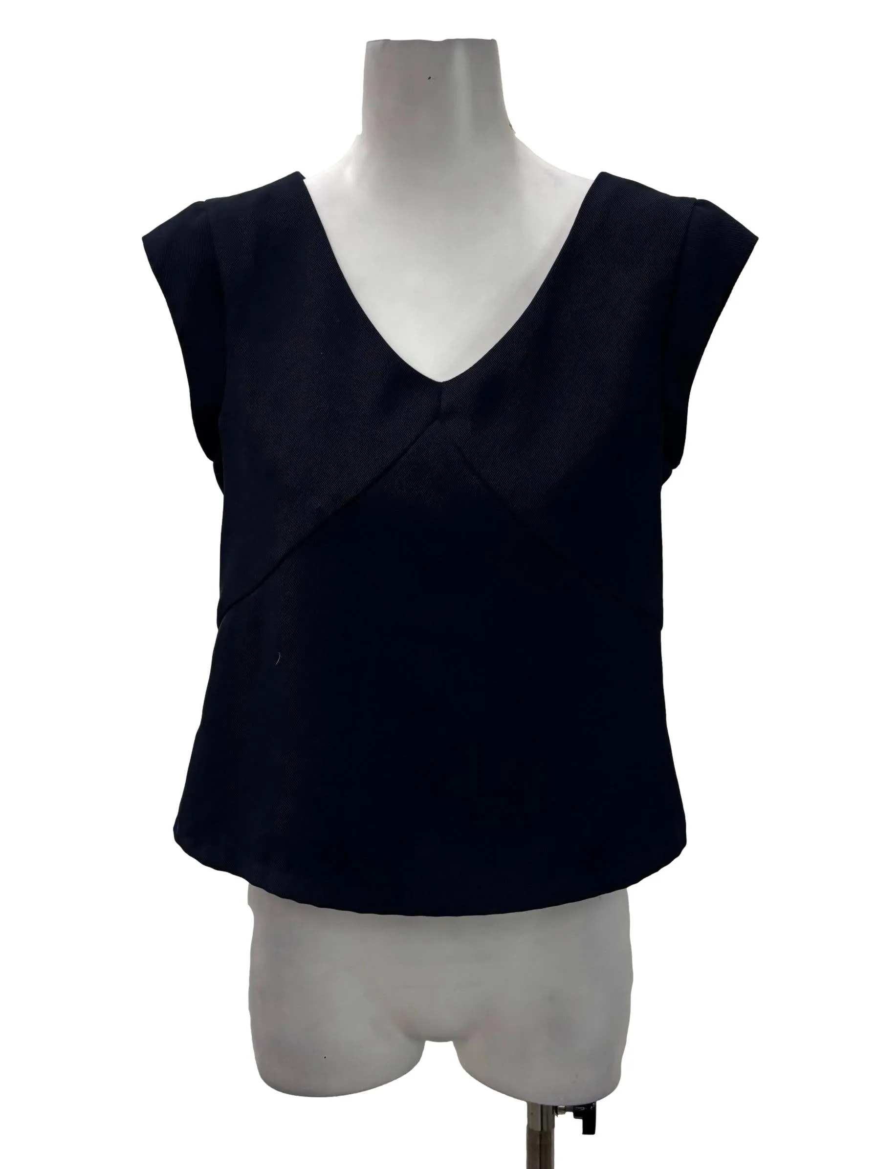 Navy Blue V-Neck Blouse