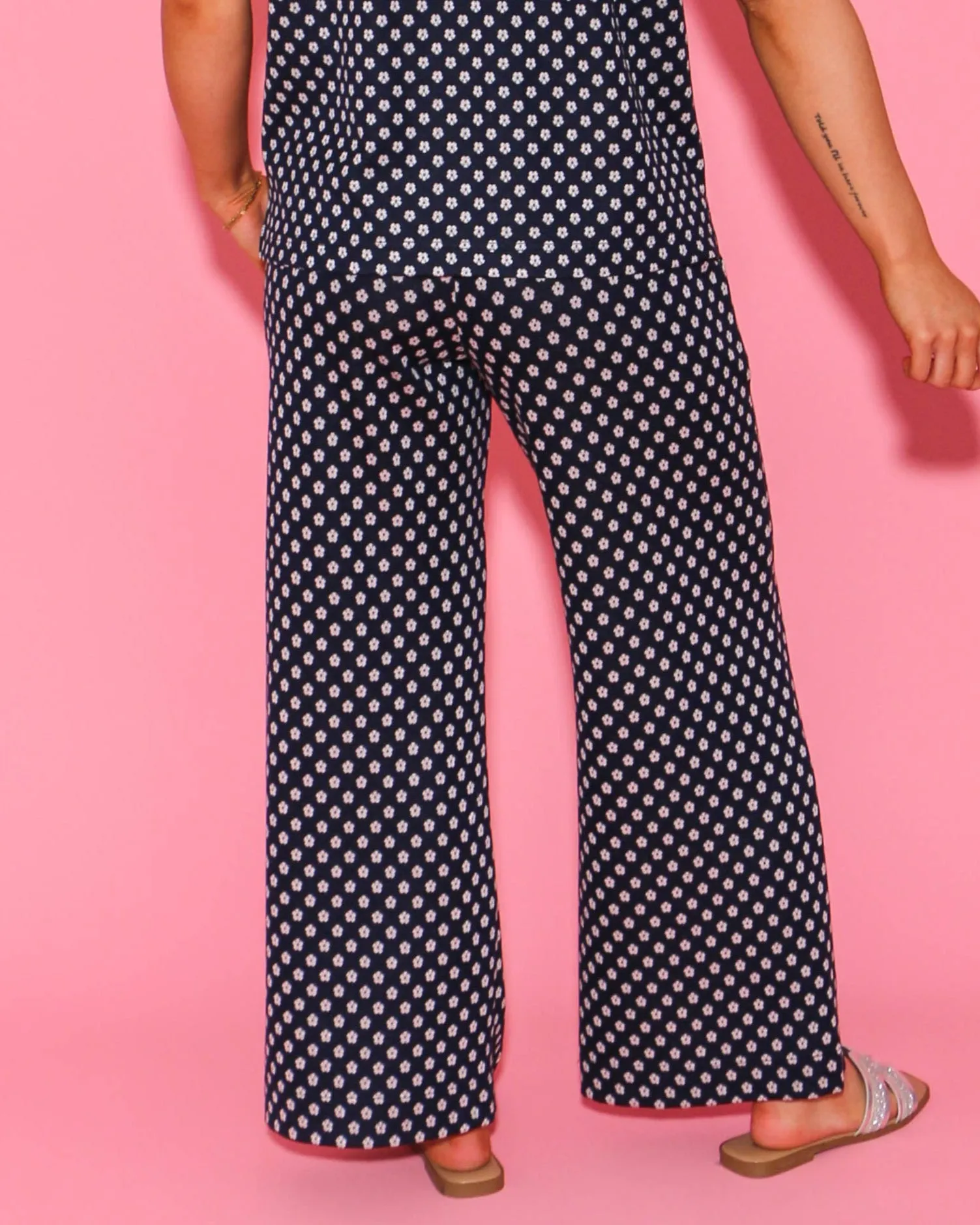 Navy Ditsy Popover Top and Knit Pants Set