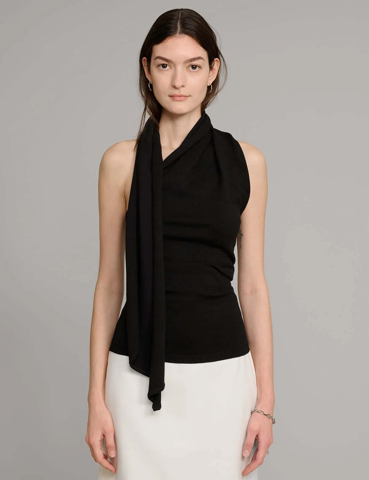Neck Tie Knit Top