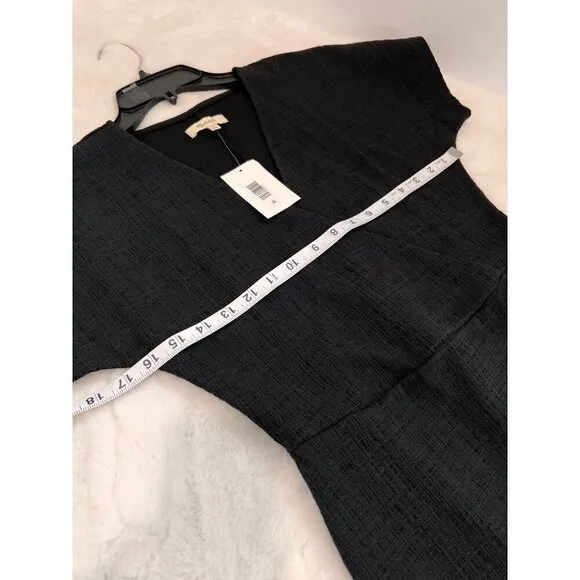 New Madewell Women's Size XS Cross-Front Flutter-Sleeve Mini Dress Black