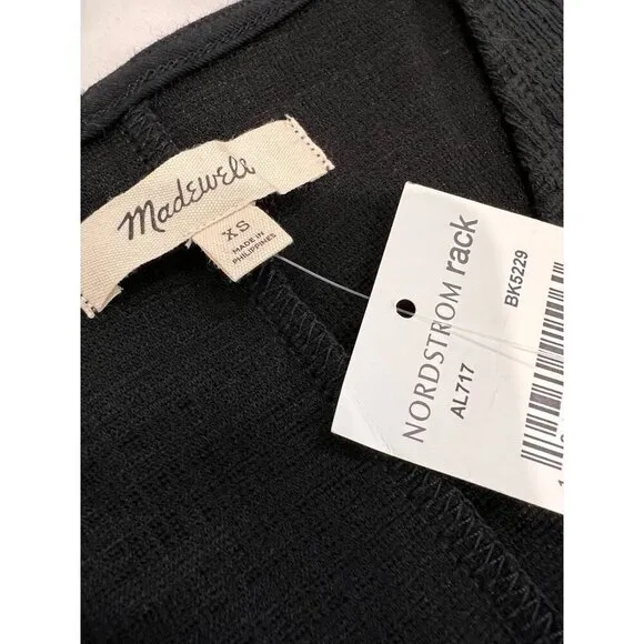 New Madewell Women's Size XS Cross-Front Flutter-Sleeve Mini Dress Black