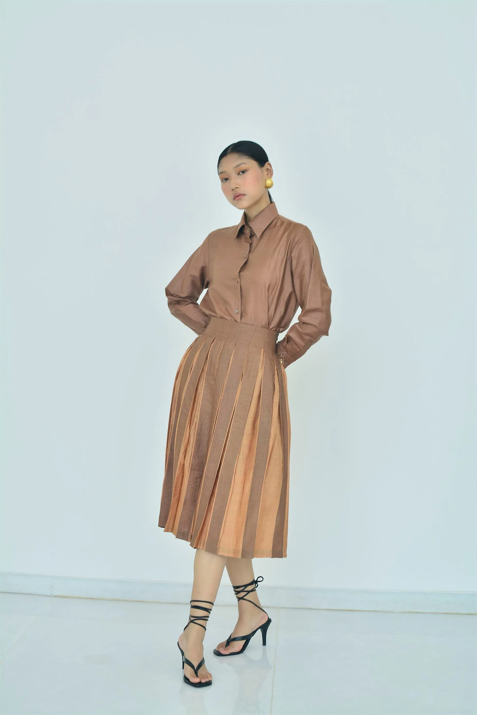 New Season Summer to Fall 2024-Skirt Two Toned Silk Coffee Amber-TB/TS/009-Suzanne-Fashion Edit Hemji