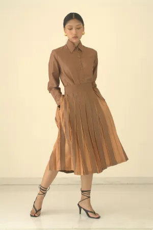 New Season Summer to Fall 2024-Skirt Two Toned Silk Coffee Amber-TB/TS/009-Suzanne-Fashion Edit Hemji