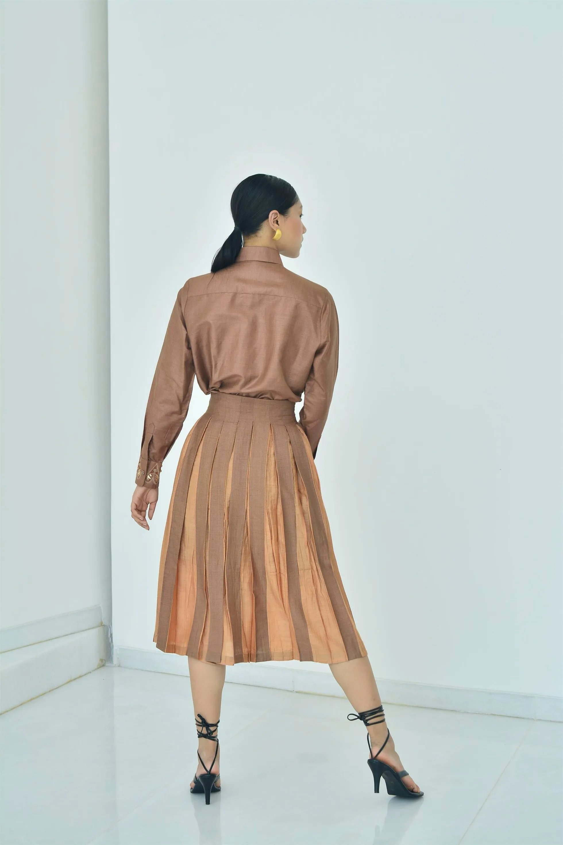 New Season Summer to Fall 2024-Skirt Two Toned Silk Coffee Amber-TB/TS/009-Suzanne-Fashion Edit Hemji