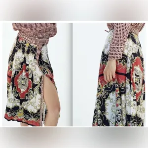 NEW ZARA Scarf Print Midi Skirt