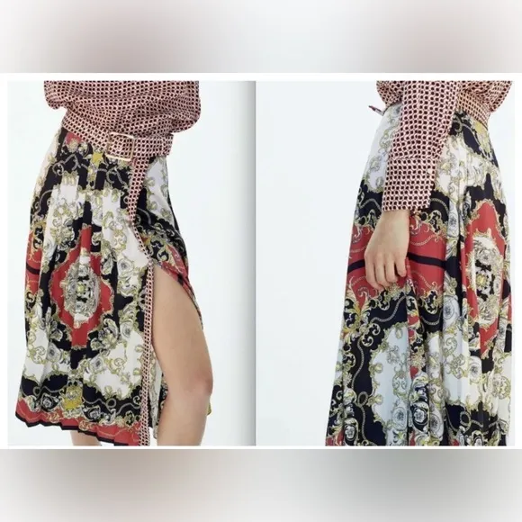 NEW ZARA Scarf Print Midi Skirt