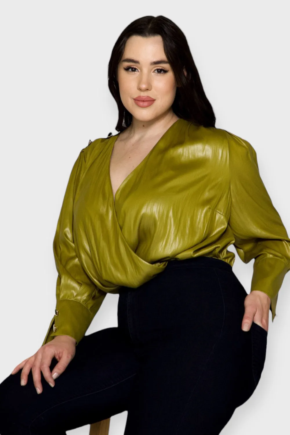 Nicia Golden Green Wrap Bodysuit