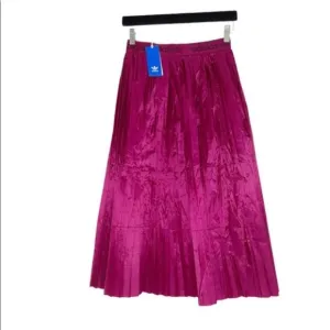NWT Adidas Pleated Satin Fish Midi Skirt in Berry