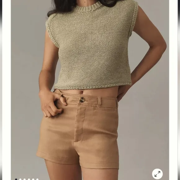 NWT Anthropologie - The Ettie Shorts by Maeve: Pitched Linen Edition Khaki