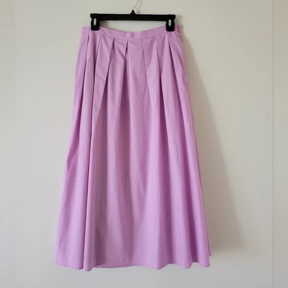 NWT Banana Republic Factory Poplin Pleated Midi Skirt in Pink Lavender