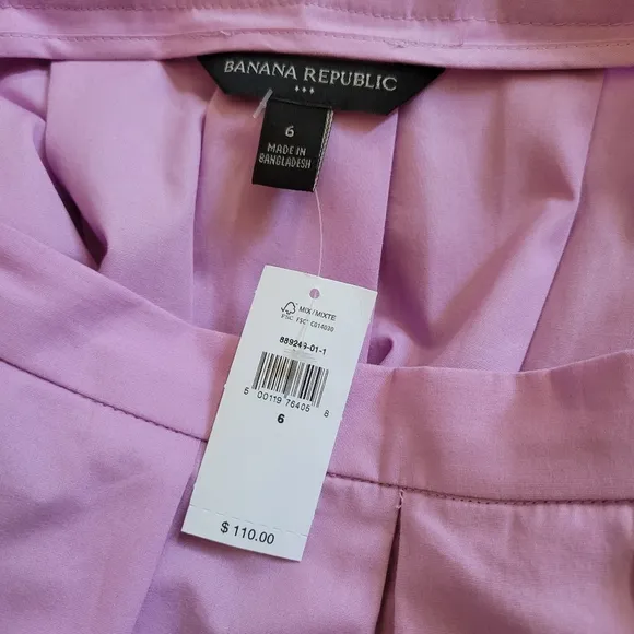 NWT Banana Republic Factory Poplin Pleated Midi Skirt in Pink Lavender