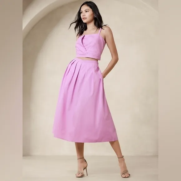 NWT Banana Republic Factory Poplin Pleated Midi Skirt in Pink Lavender
