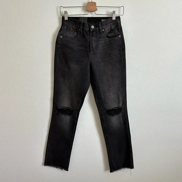 NWT Blank NYC Black High-Rise Crop Distressed Raw Hem Jeans Size 24