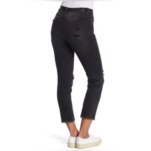 NWT Blank NYC Black High-Rise Crop Distressed Raw Hem Jeans Size 24