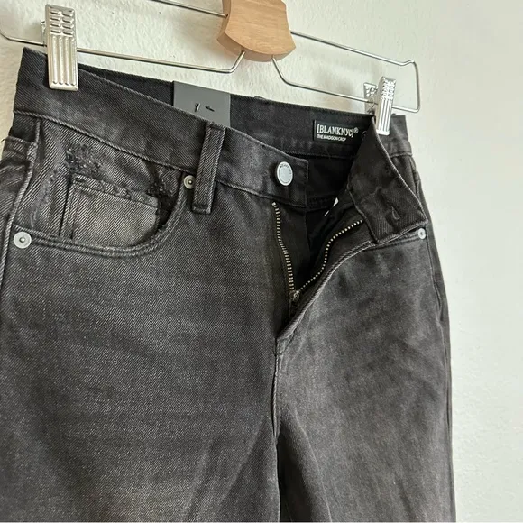 NWT Blank NYC Black High-Rise Crop Distressed Raw Hem Jeans Size 24