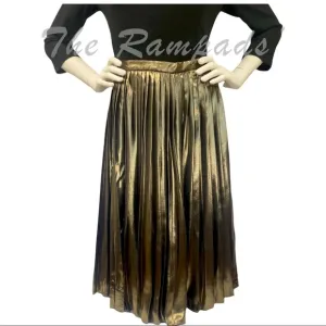 NWT Gold Metallic Ann Taylor Pleated Long Skirt Size 6