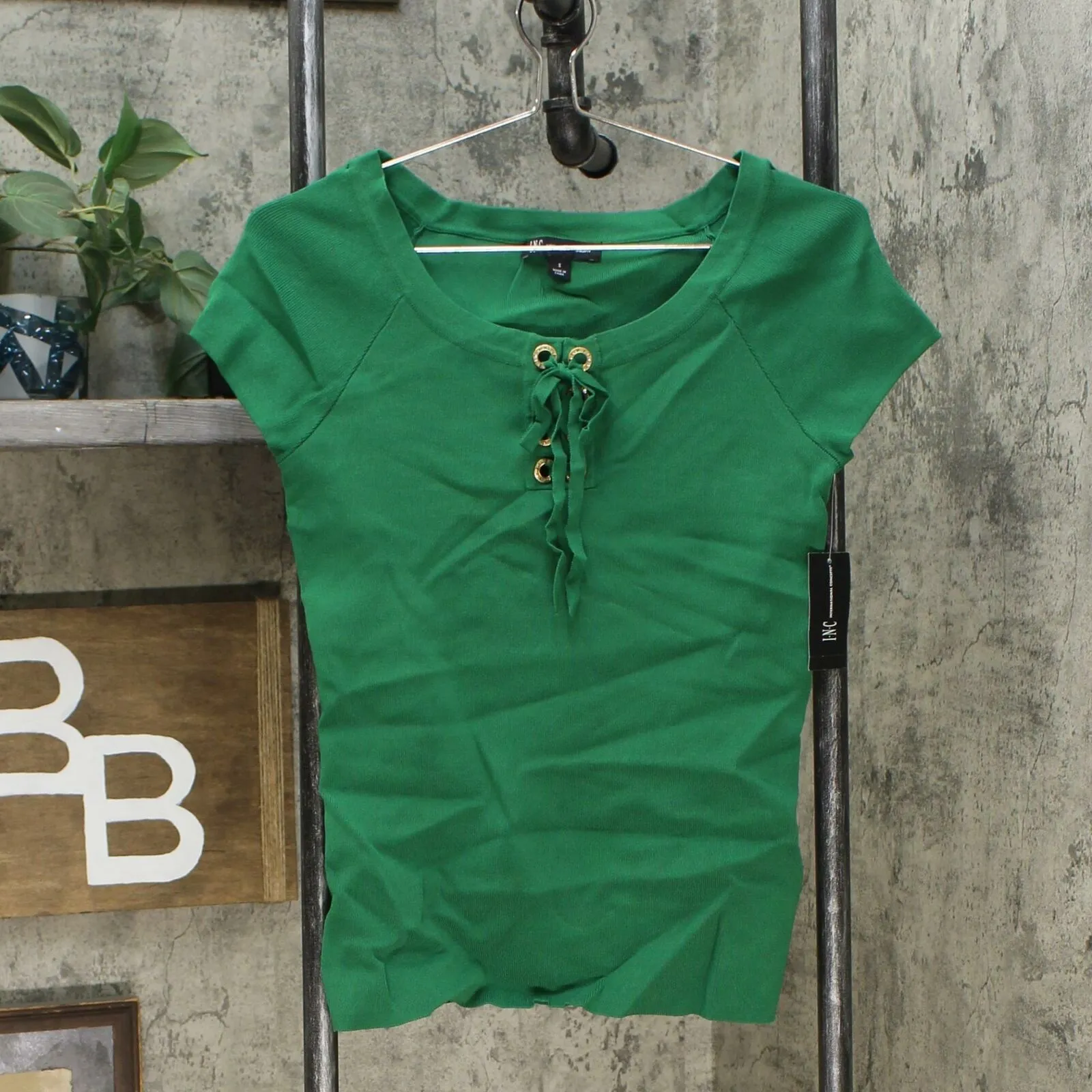 NWT INC International Concepts Womens Solid Lace-Up Top. 100065956 Small