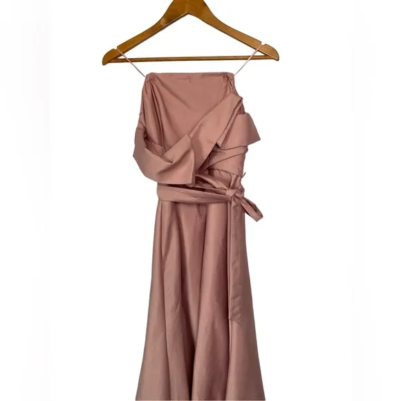 NWT KEEPSAKE The Label Pink Rose Strapless Pleated Tea Length Dress with Bodice