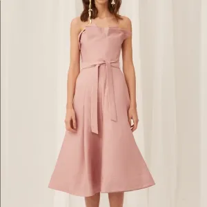 NWT KEEPSAKE The Label Pink Rose Strapless Pleated Tea Length Dress with Bodice