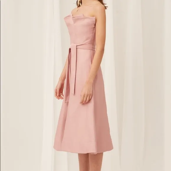 NWT KEEPSAKE The Label Pink Rose Strapless Pleated Tea Length Dress with Bodice