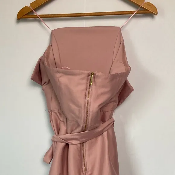NWT KEEPSAKE The Label Pink Rose Strapless Pleated Tea Length Dress with Bodice