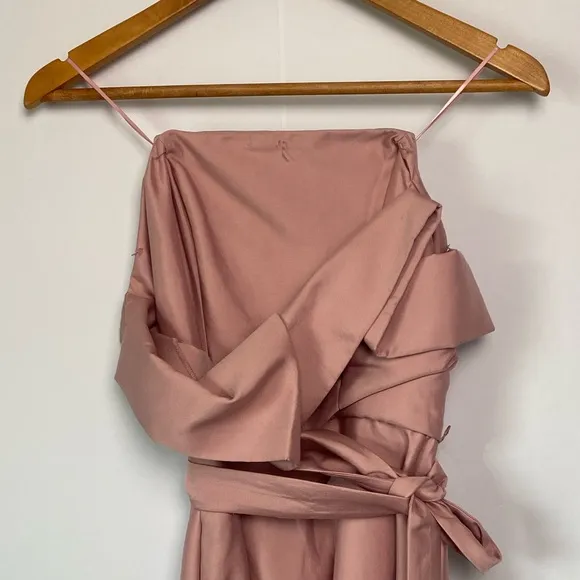 NWT KEEPSAKE The Label Pink Rose Strapless Pleated Tea Length Dress with Bodice