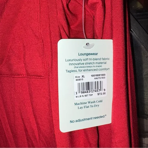 NWT Tommy John 2 Piece Pajama Set Longs Sleeve With Pants Size XL Red