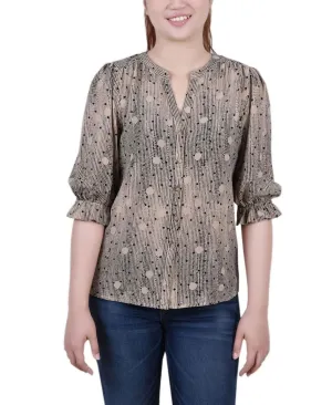 Ny Collection Womens Petite Elbow Sleeve Y-Neck Blouse PCRB6742