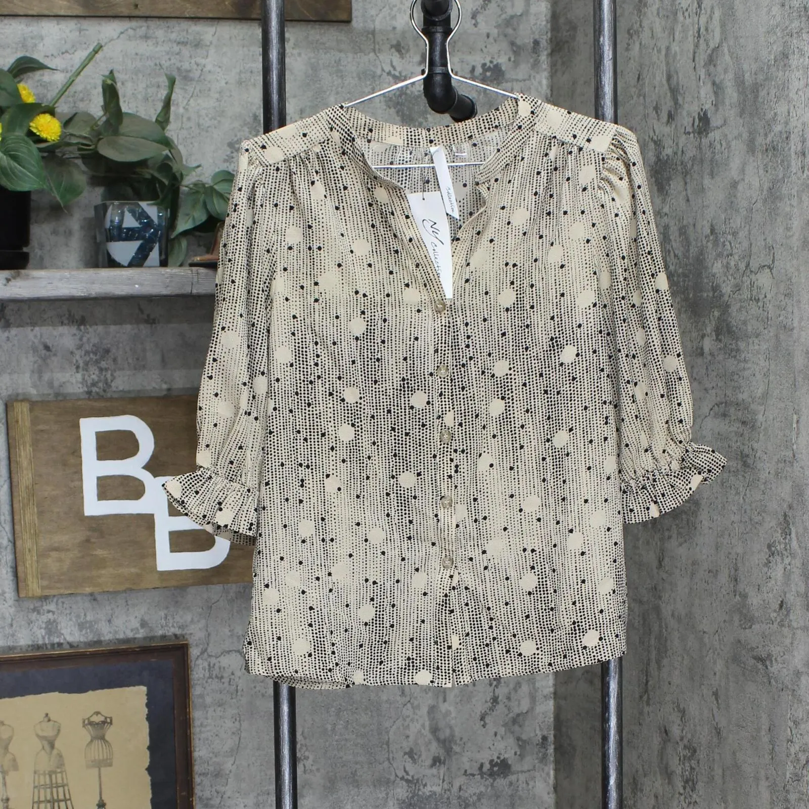 Ny Collection Womens Petite Elbow Sleeve Y-Neck Blouse PCRB6742