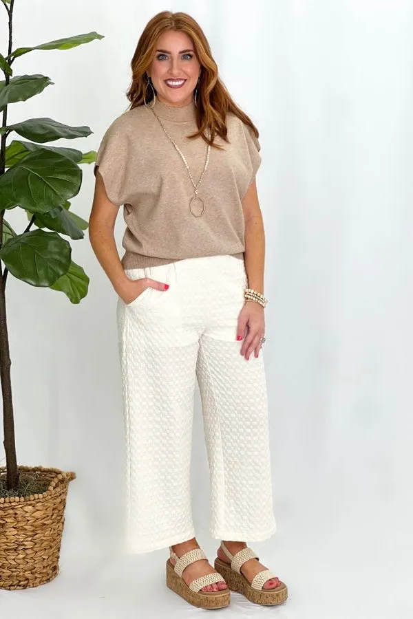 Oatmeal Mock Neck Ribbed Cap Sleeve Top