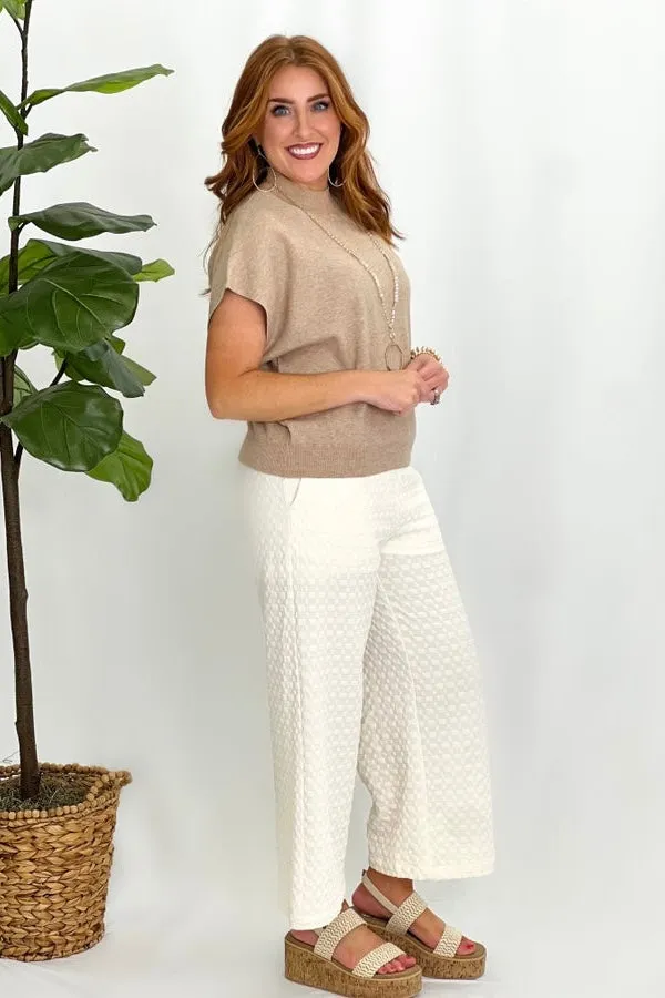 Oatmeal Mock Neck Ribbed Cap Sleeve Top