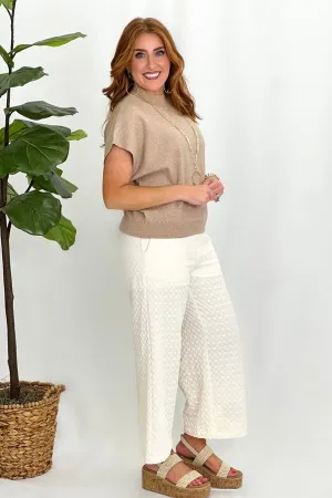 Oatmeal Mock Neck Ribbed Cap Sleeve Top