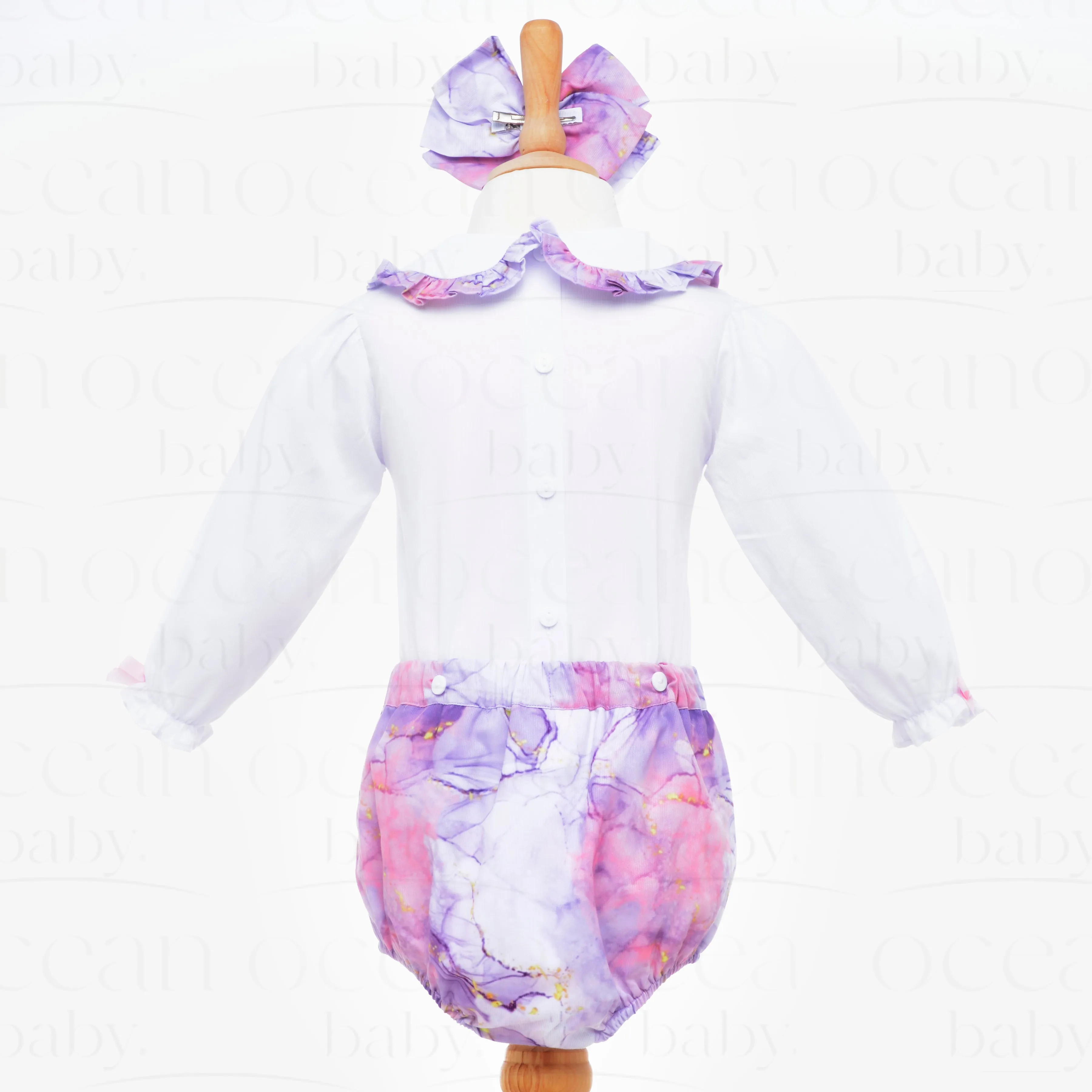 Ocean Baby Girls Lilac Marble Effect Smocked Buster Suit Set (NB-5Yrs)