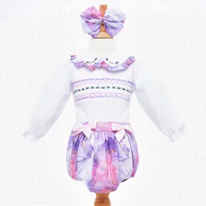 Ocean Baby Girls Lilac Marble Effect Smocked Buster Suit Set (NB-5Yrs)