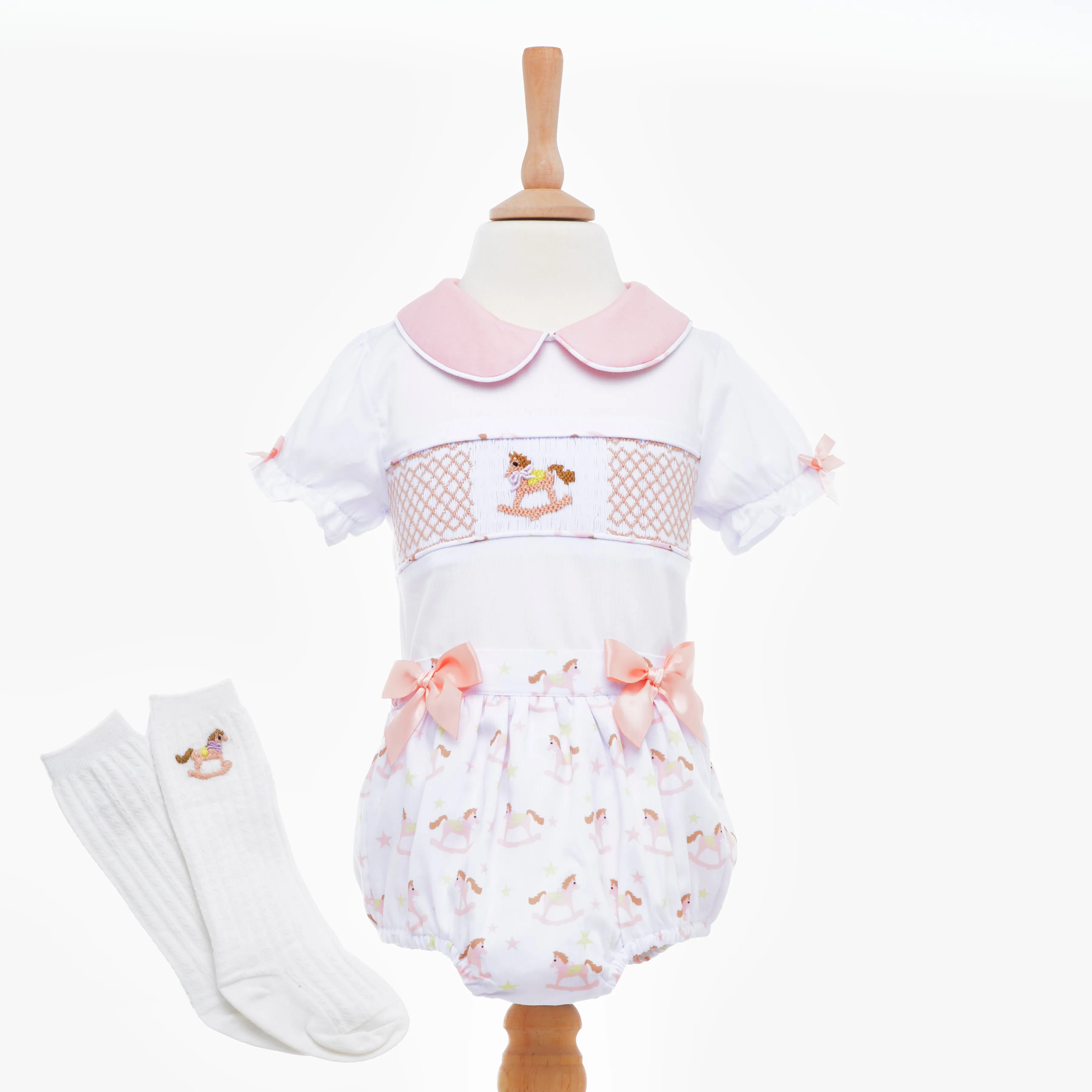 Ocean Baby Girls Rocking Horse Smocked Buster Suit Set (3M-4Yrs)