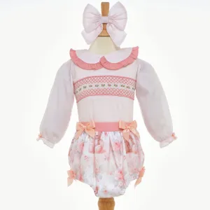 Ocean Baby Girls Smocked Floral Teddy Bear Buster Suit Set (NB-3Yrs)