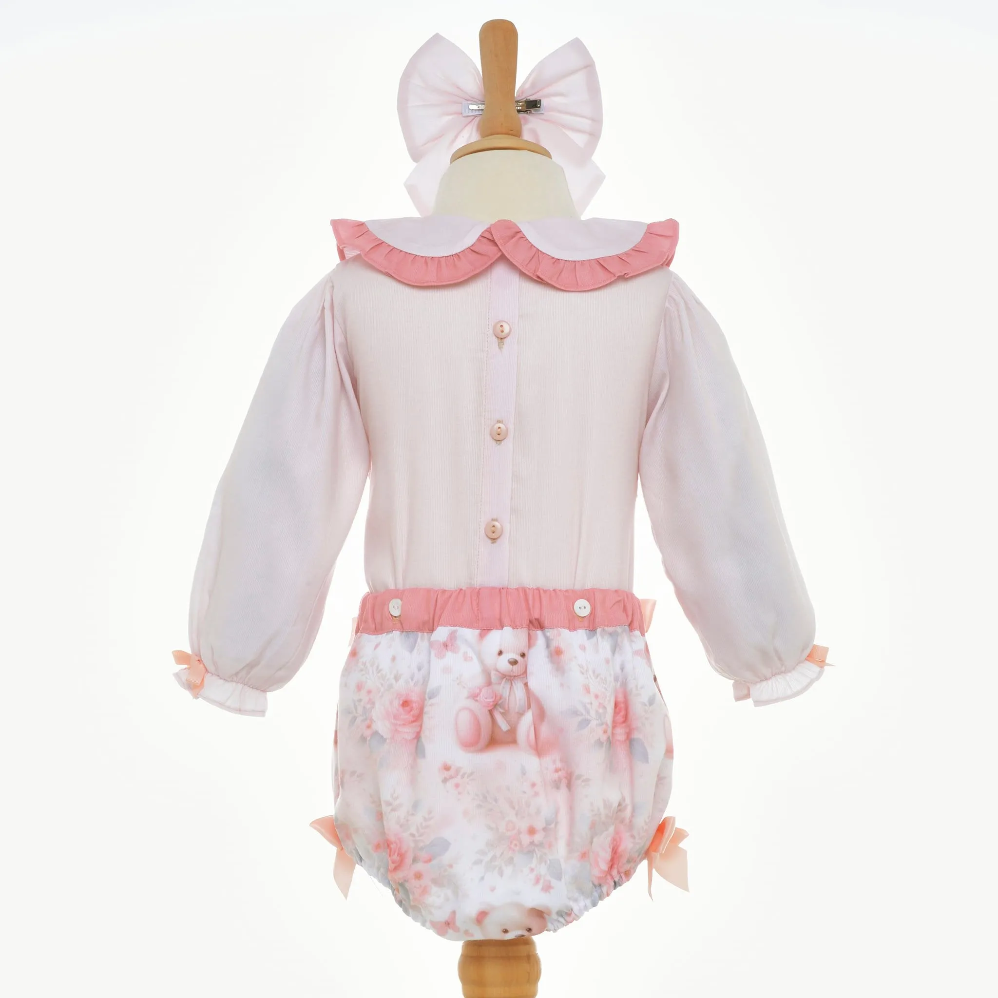 Ocean Baby Girls Smocked Floral Teddy Bear Buster Suit Set (NB-3Yrs)