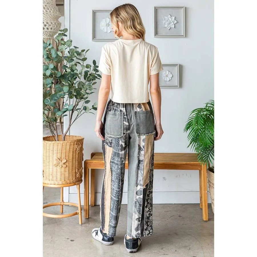 Oli Hali MINERAL WASHED PATCHWORK TWILL PANTS: BLACK