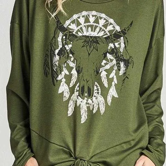 Olive Bull Print Top