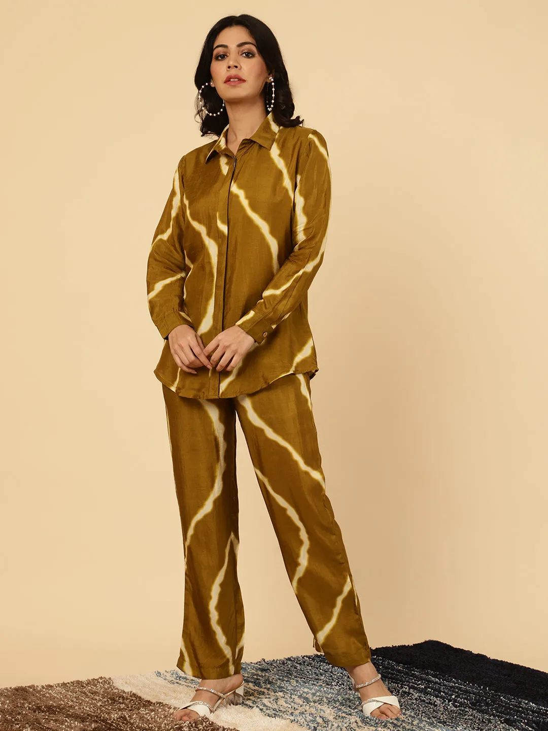 Olive Green Lehriya Co-ord Set