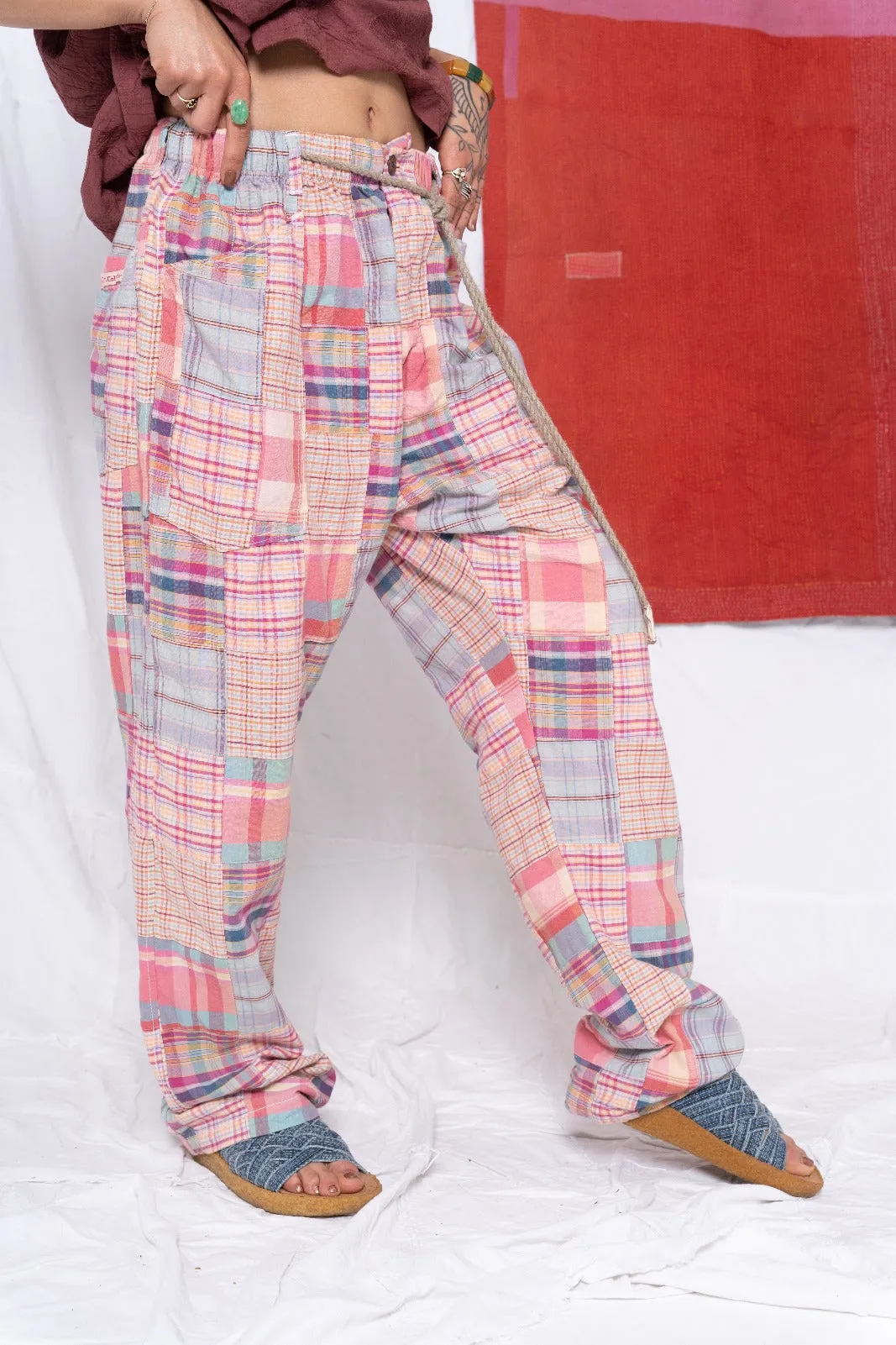 P38 Madras Patchwork Uneven Dye Rose