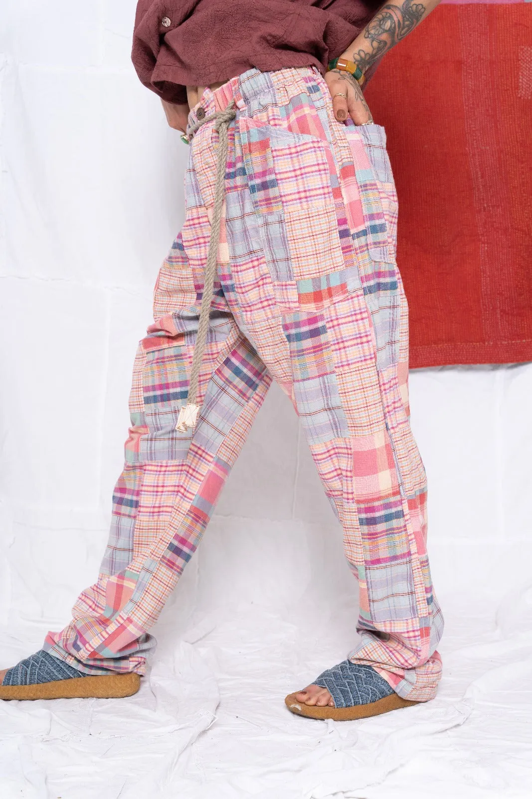 P38 Madras Patchwork Uneven Dye Rose
