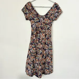 Pact Short Sleeve Black Patterned Open Back Sustainable Fashion Dress SIZE SMALL