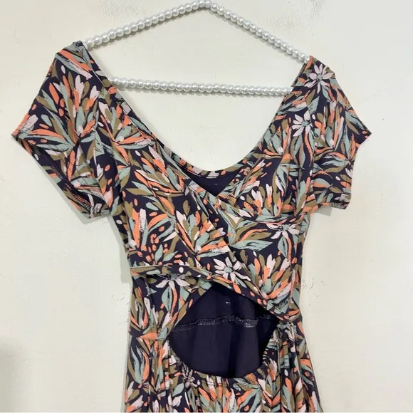 Pact Short Sleeve Black Patterned Open Back Sustainable Fashion Dress SIZE SMALL