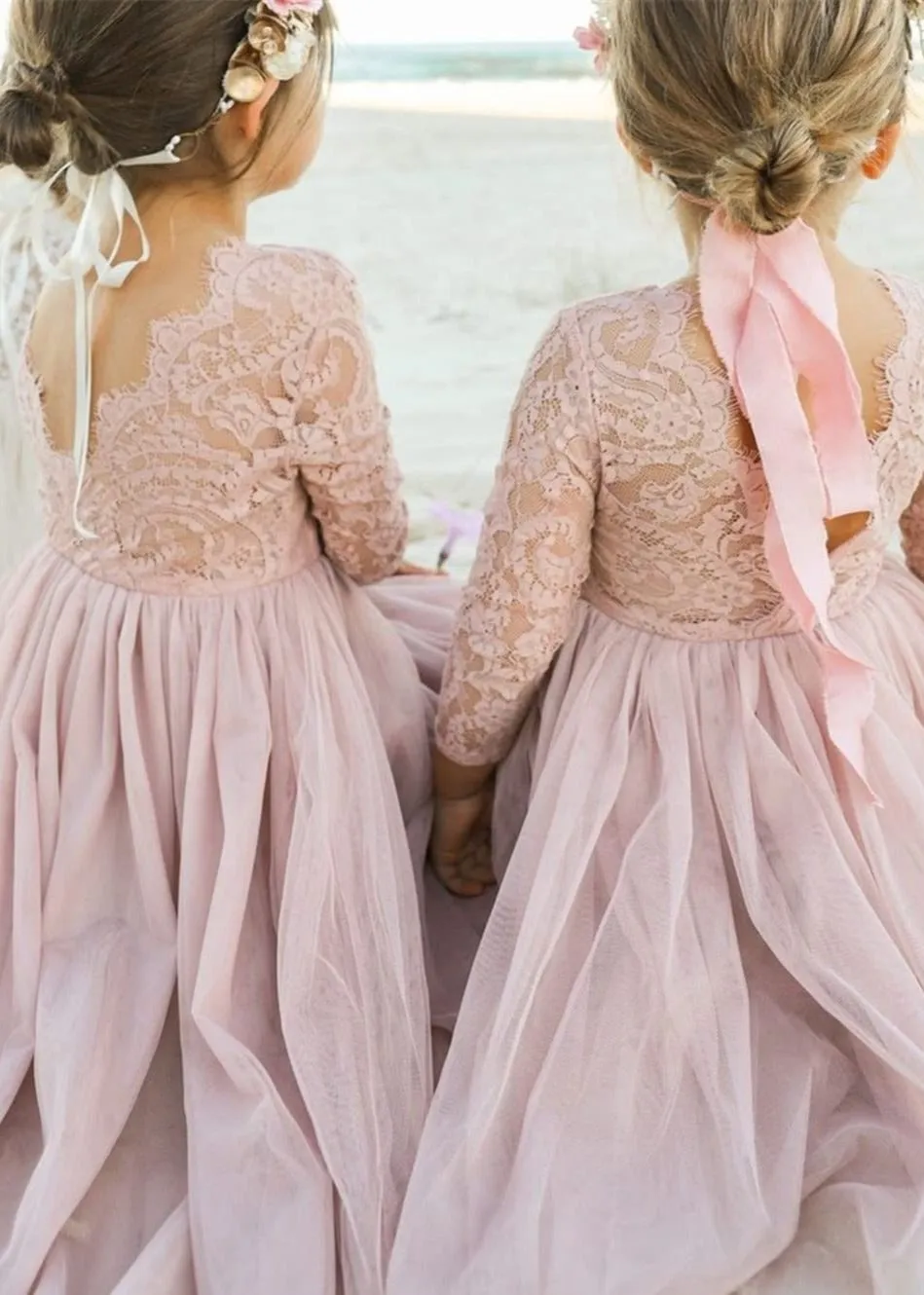 Paisley Lace Flower Girl Dress in Dusty Pink